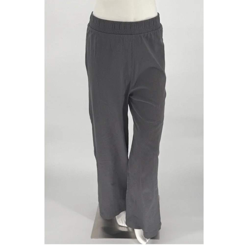 ZARA Gray Wide Leg Lounge Pants Elastic Waist Side Slit‎ XL Lagenlook 97-36